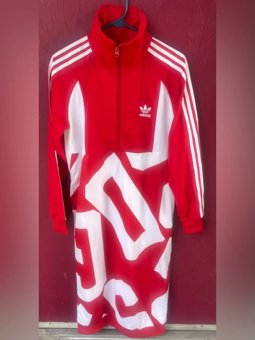 Adidas BOLD AGE track suit maxi Red & White Dress pockets - Picture 1 of 13